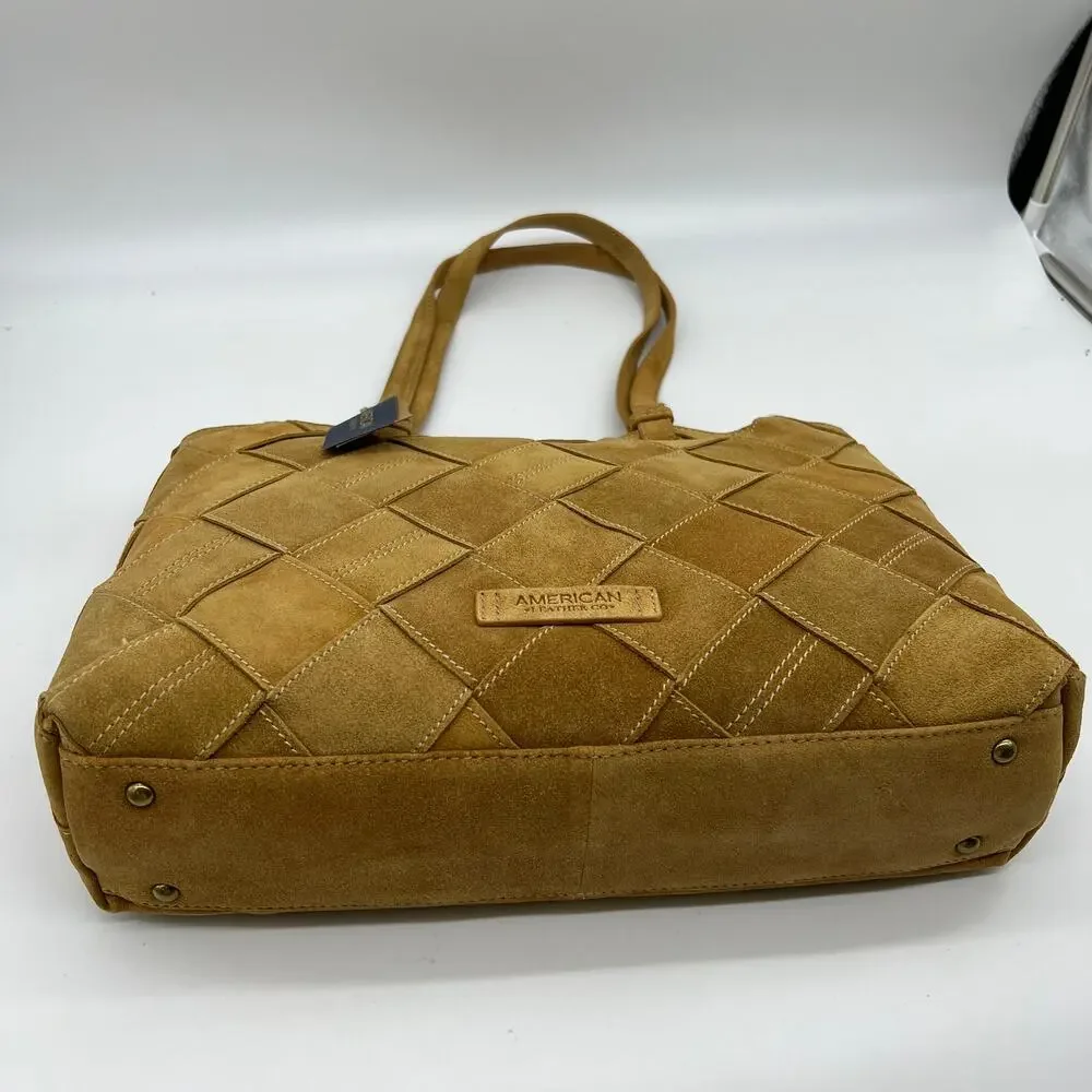 American Leather Co. Women Handbags Mercer Suede Woven Tote Brown Cafe Latte